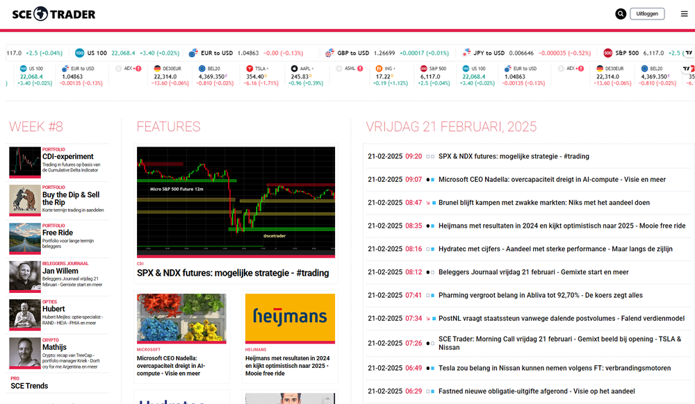 SCE Trader: schrijf je in en volg onze tips - Het dagboek voor de korte en lange termijn belegger!